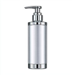 Obraz premium Silver Cylindrical Bottle with Pump Dispenser on White Background