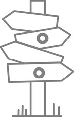 Outline of multi-directional signpost for coloring or learning directions and choices.