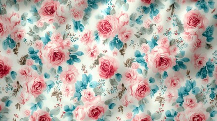 Elegant Floral Pattern Design with Pink Roses and Green Leaves