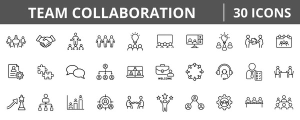 Team Collaboration Outline Icons In Linear Style For Business People