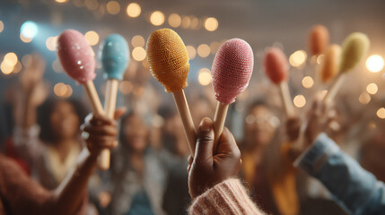 hands playing maracas at a lively event