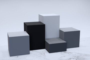 Grey box arrangement for product display, for example beauty products, skin care, smartphone products, technology, gadgets, food or expensive bags.