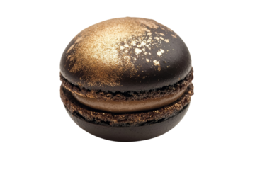 Indulge in this decadent dark chocolate macaron adorned with elegant gold leaf A luxurious on transparent background