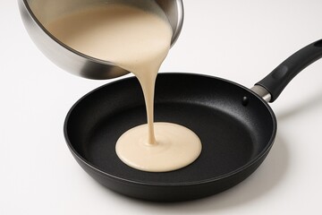 Fluffy Pancakes: Pouring Homemade Batter in Nonstick Skillet