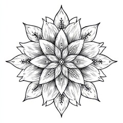 Intricate floral mandala design in black and white.