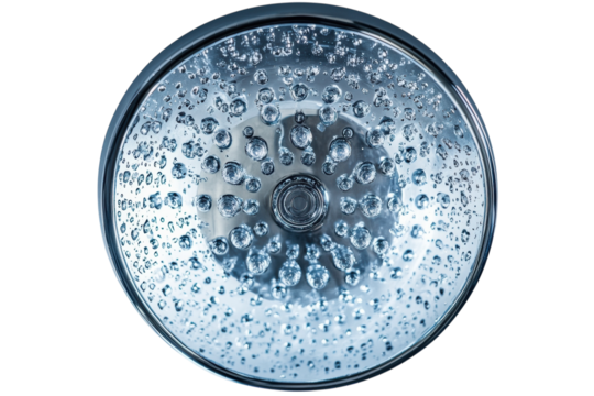 Intriguing glass orb filled with water bubbles captured against a stark black background on transparent background