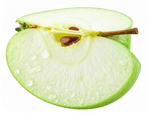 Crisp Green Apple Slices with Dew Drops Clipping Path