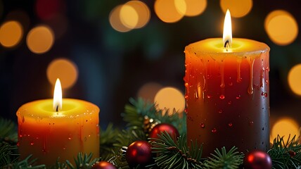 Festive glow christmas candles and ornaments Created with Generative AI technology