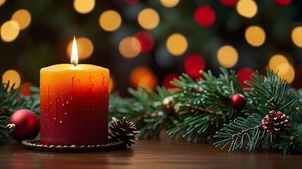 Festive glow christmas candles and ornaments Created with Generative AI technology