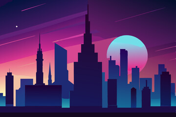 a futuristic cyberpunk skyline glowing under 