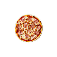 Delicious Ham and Cheese Pizza with Tomato Sauce, Isolated on Transparent Background – Perfect for Menu Design and Food Advertising