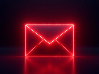 Illuminated neon envelope icon dark background digital art abstract close-up communication