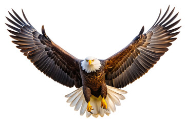 Obraz premium Majestic bald eagle soaring with wings spread isolated on transparent background