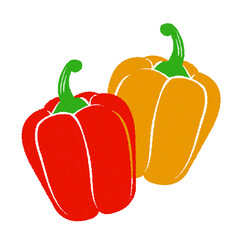 赤と黄色のパプリカの版画風イラスト