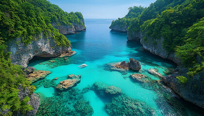 Aerial View of Tropical Island Lagoon with Turquoise Water