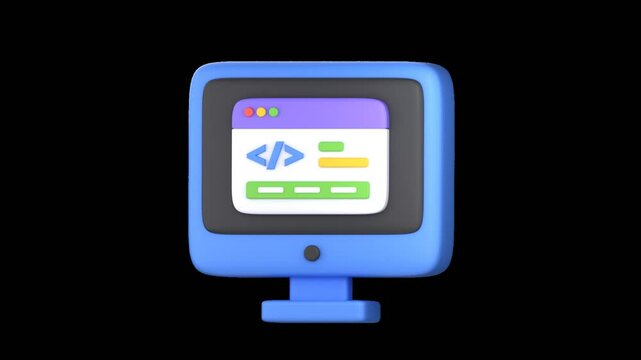 3D animated coding . Ideal for tech visuals, alerts, and digital themes. Alpha channel, transparent background, 3D render.