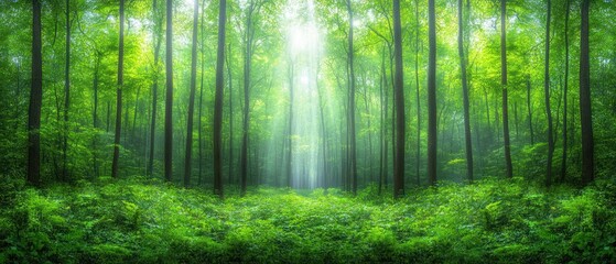 Obraz premium Enchanted Green Forest: A Serene Path Through Nature's Embrace