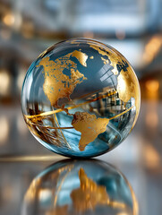 Reflective Crystal Globe with Global Data Visualization – Trending Business Insights, 