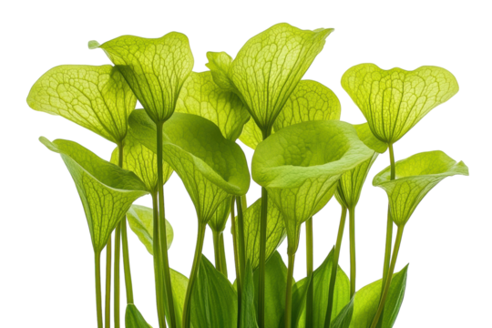 Vibrant lime green leaves illuminate a dark background showcasing nature s delicate beauty on transparent background
