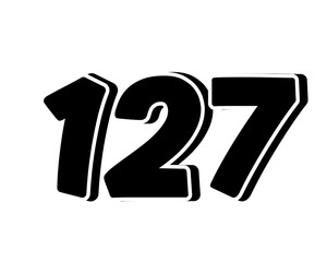 Stylized black number 127 on transparent background, with a bold, 3D appearance and shadow effects for added depth and dimension.