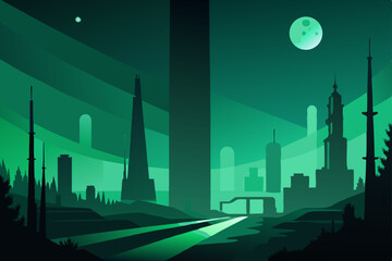 abandoned soviet city illuminated by eerie green