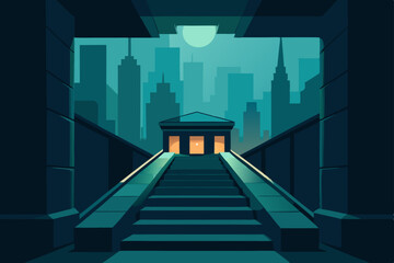 abandoned subway entrance  flickering lights 