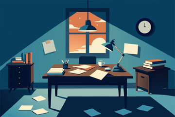 academic professor s office  papers everywhere 