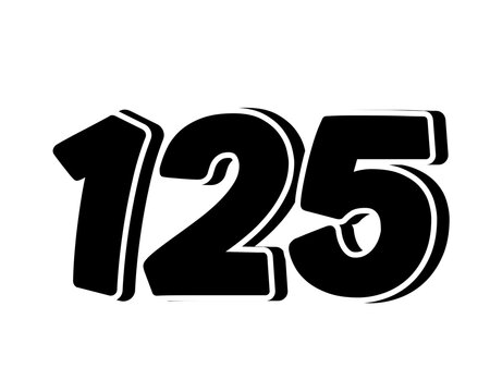 Stylized black number 125 on transparent background, with a bold, 3D appearance and shadow effects for added depth and dimension.
