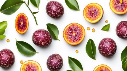 Fresh Passion Fruit & Blood Oranges on White