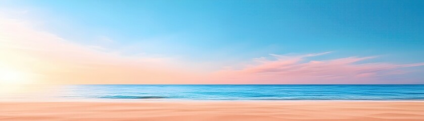 Obraz premium Serene Sunrise Colors Over Calm Ocean and Soft Beach Landscape