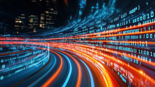 Glowing digital highway abstract binary code stream for technology concepts