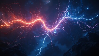 Stunning Visualization of Dynamic Thunderstorm Lightning Striking Through Dark Clouds in Dramatic Color Contrast