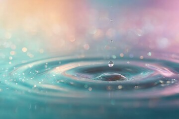 Water Droplet Creates Ripples in Colorful Liquid Background