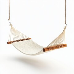 Hanging hammock with ropes and wooden bars isolated on white background