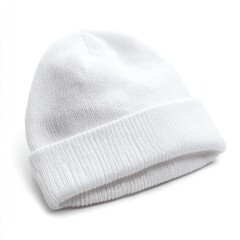 Knitted white beanie hat for winter fashion and casual wear apparel