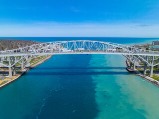 Blue Water Bridge is an international bridge across the St. Clair River links Port Huron, Michigan, USA (left) and Point Edward, Ontario, Canada (right). 