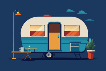 camper trailer office with built in desk and bohem.svg