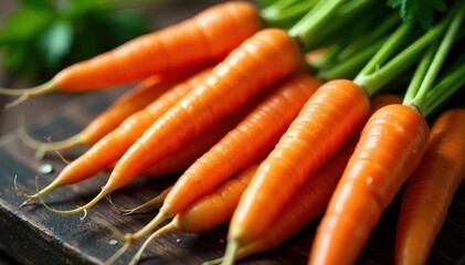 Close-up of vibrant orange carrots, fresh from garden , root crops, field, food