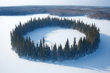 Aerial View of Circular Forest in Snowy Landscape