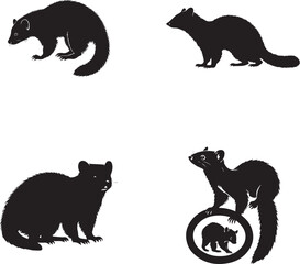 Set of Pine marten silhouette, Pine marten animal on white background