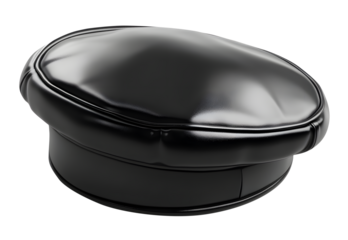 black leather cap shiny peaked hat glossy uniform cap peaked leather cap shiny black headwear glossy black hat png isolated in transparent