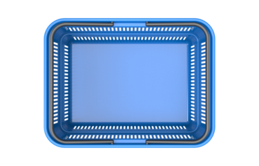 Top view of empty plastic shopping basket isolated on transparent background.
