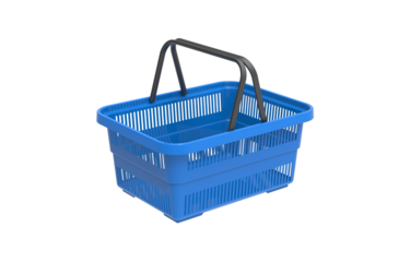 Empty plastic shopping basket isolated on transparent background.