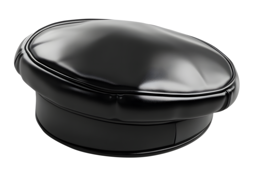 black leather cap shiny peaked hat glossy uniform cap peaked leather cap shiny black headwear glossy black hat png isolated in transparent