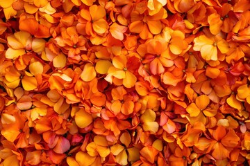 A close-up view of many vibrant orange flower petals.