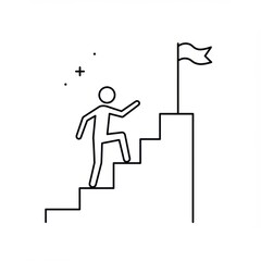 Person climbing stairs to flag on white background