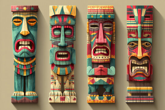 tiki totems expressing emotions