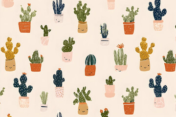 Charming cactus pattern in colorful pots.