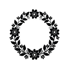 Vintage floral wreath silhouette vector illustration. ornamental flower wreath, botanical border, frame design
