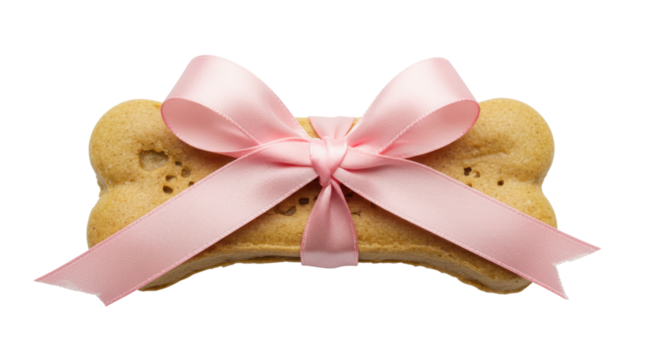 Dog biscuit bone with pink ribbon isolated PNG with Transparent Background